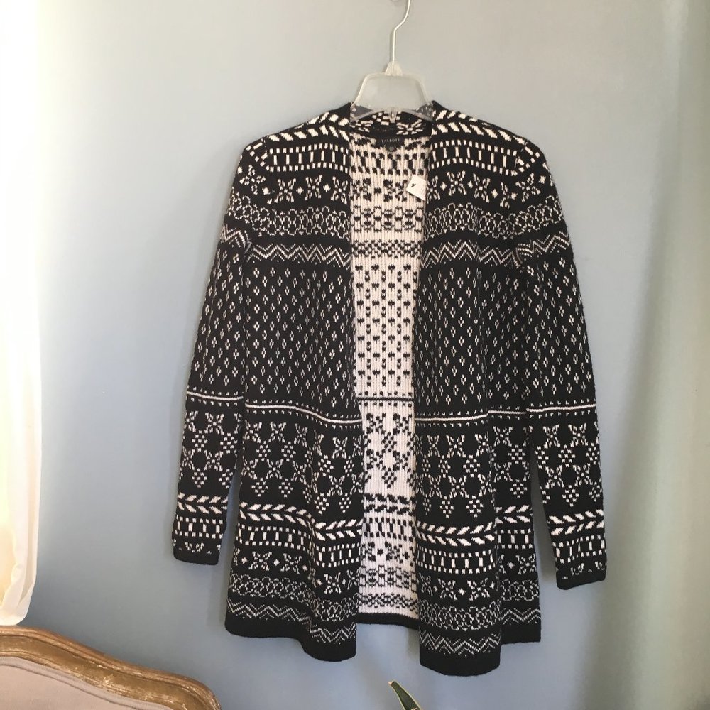 NWT Talbots Black and White Pattern Cardigan -- XS